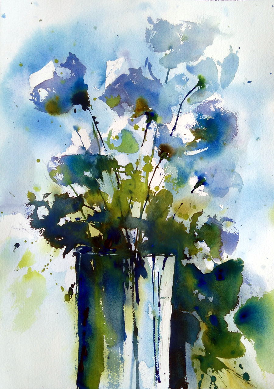 blauer strauss flower aquarell watercolour kunst salzburg malreise seminar